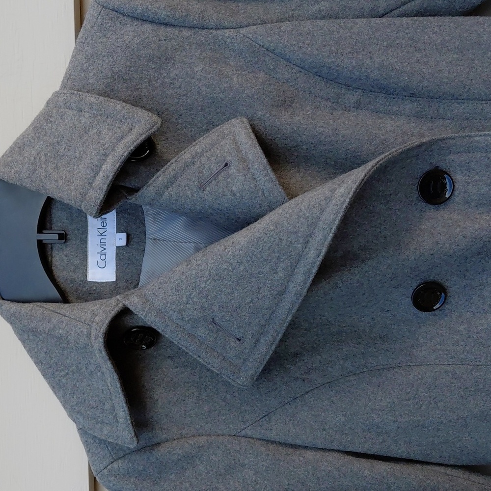 CALVIN KLEIN Women's  Classic Gray Wool Blend Double Breasted  Coat - 2